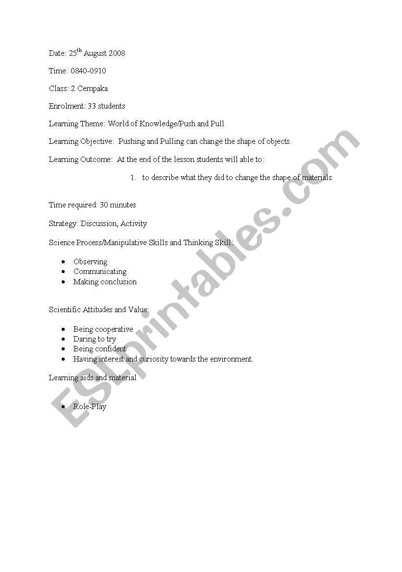 English worksheets: push and pull