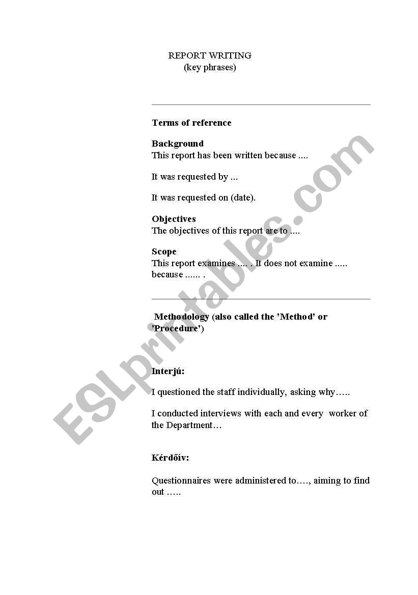 report writing (LCCI level 2) worksheet