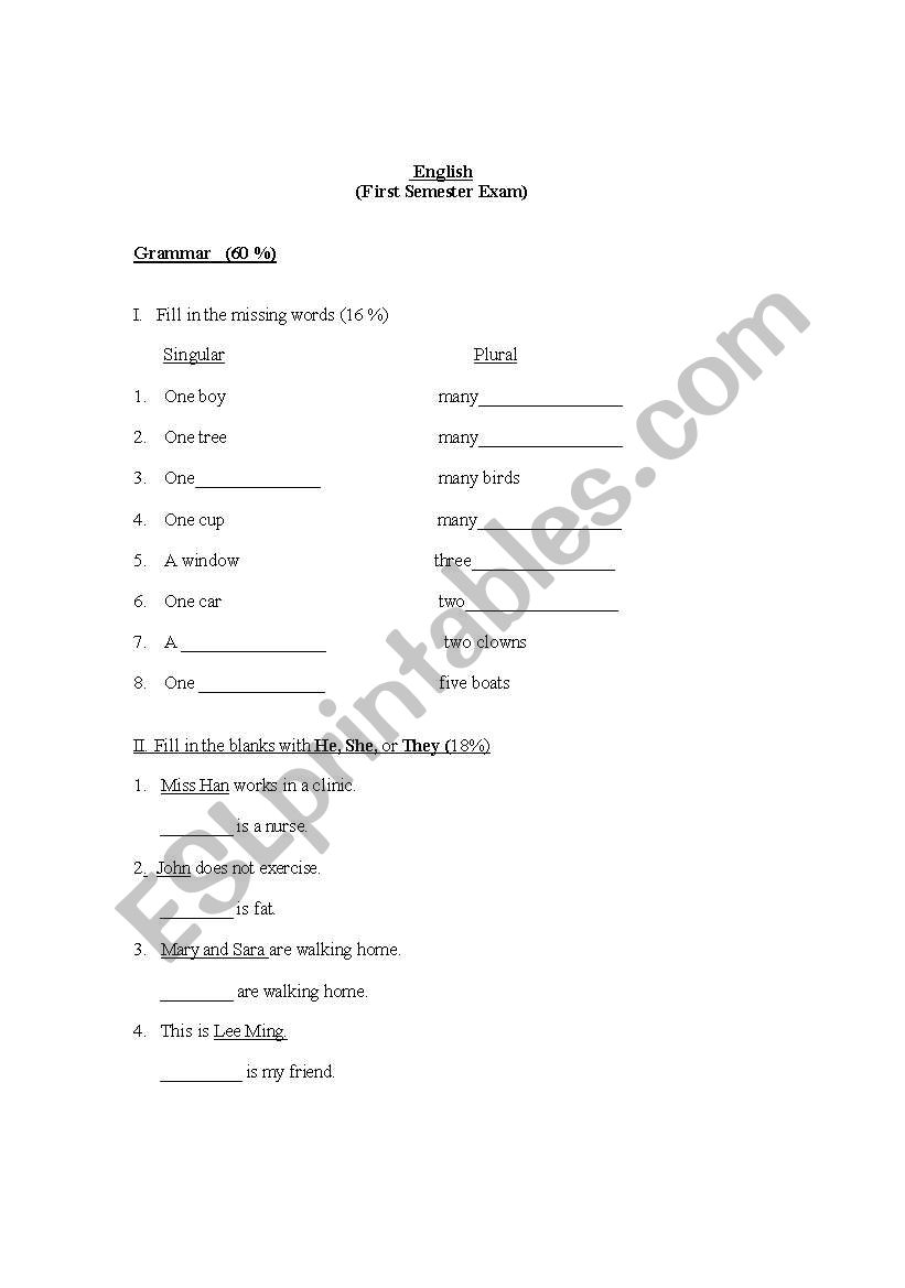 EXAM worksheet