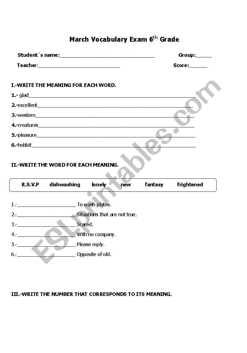 Vocabulary Evaluation worksheet