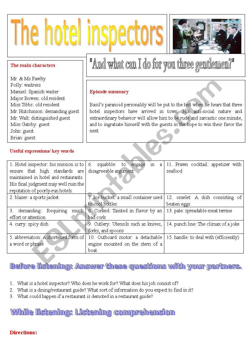 The hotel inspectors worksheet