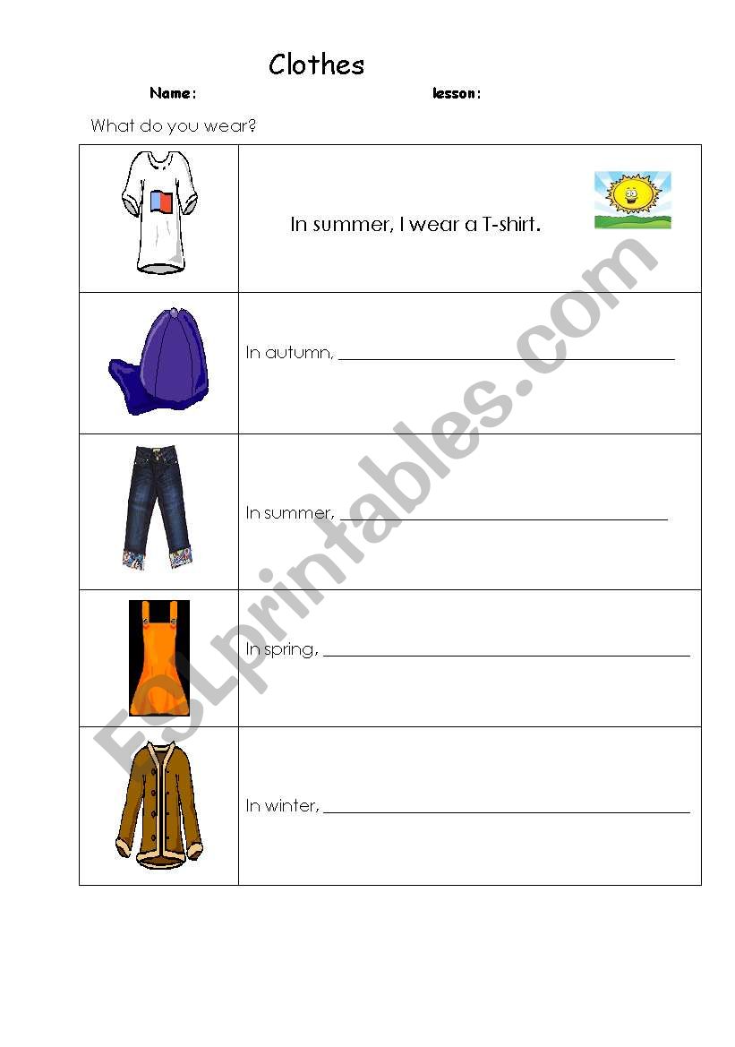 Clothes worksheet