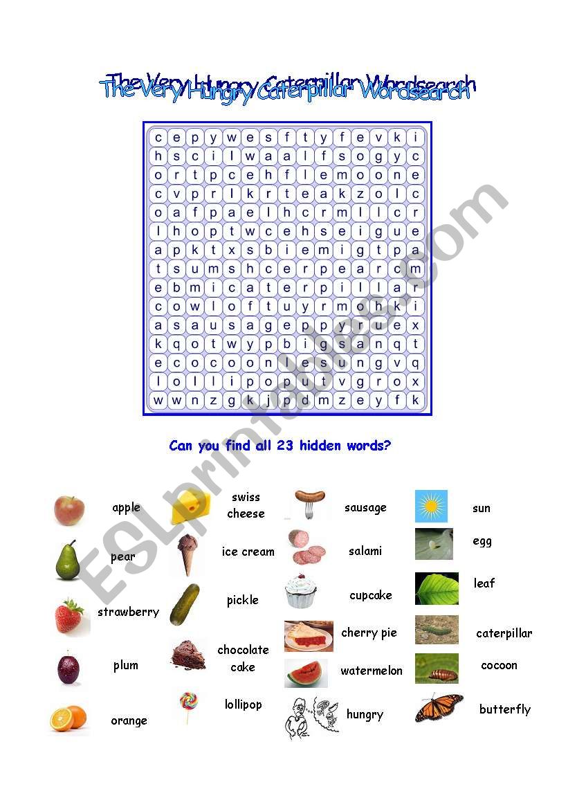 The Very Hungry Caterpillar Wordsearch