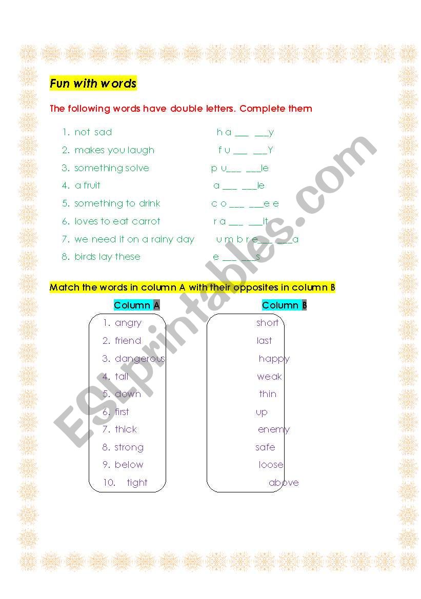 fun with words worksheet