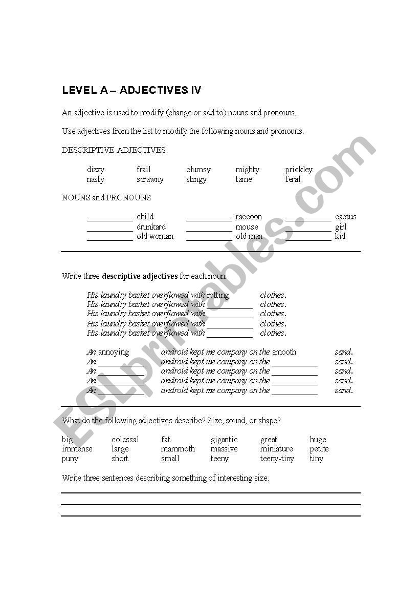 Adjectives 4 Elementary worksheet