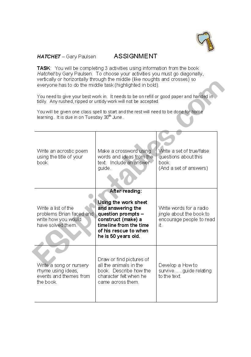 Hatchet - Gary Paulsen  worksheet