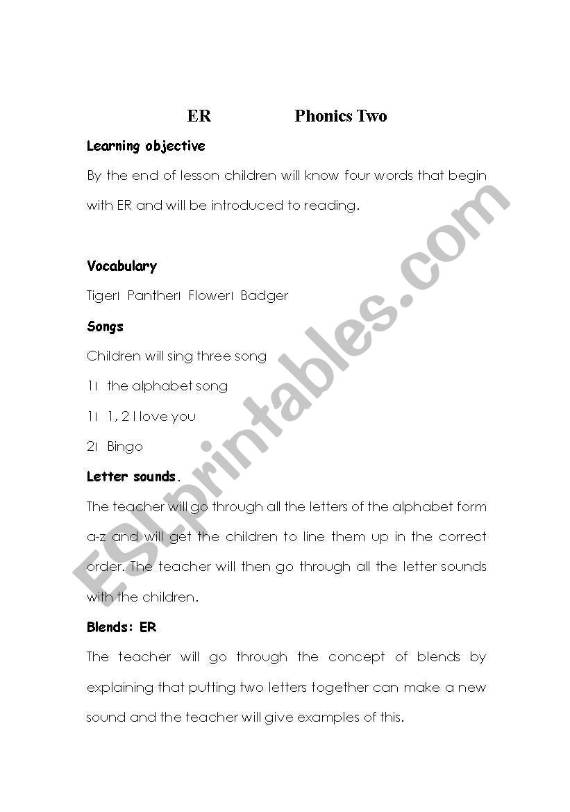 er lesson plan worksheet