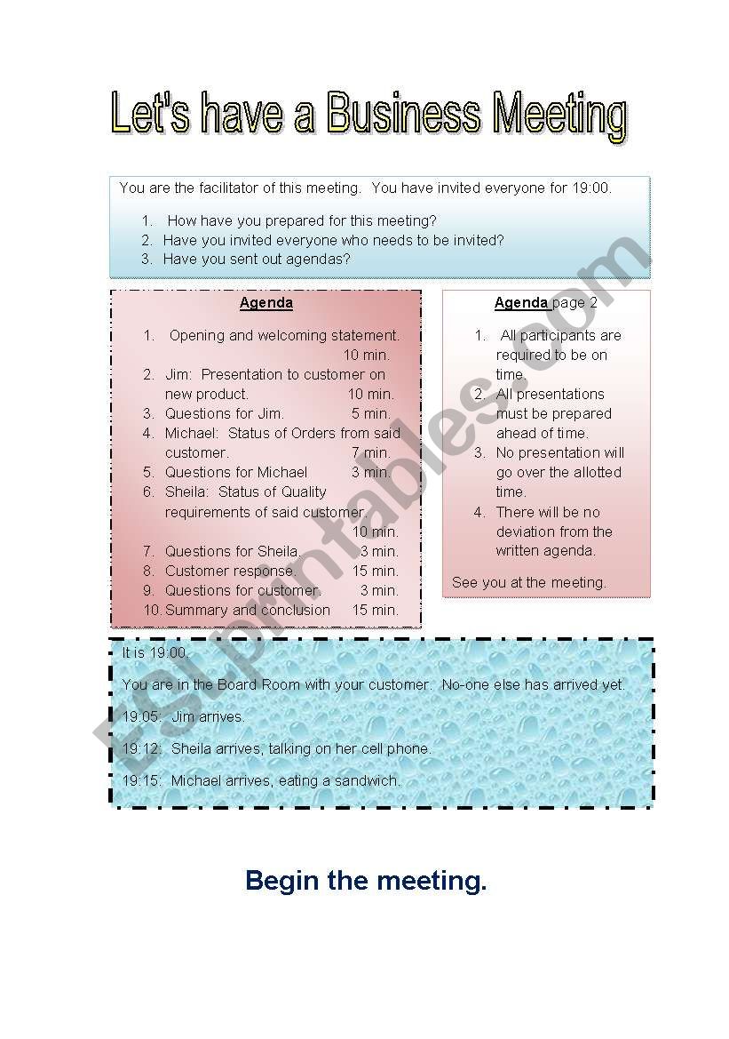 Lets have a meeting 2 worksheet