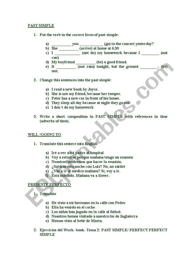 tenses worksheet