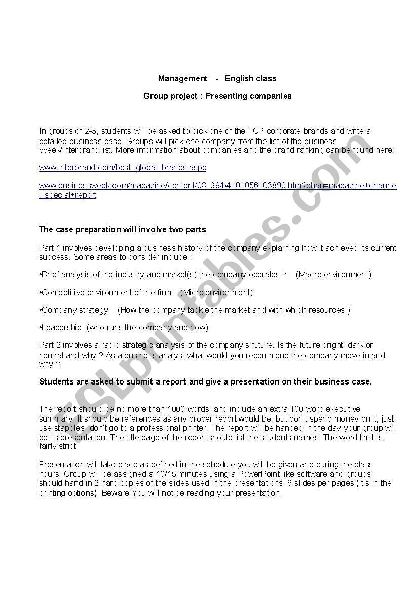 Presenting businesses worksheet