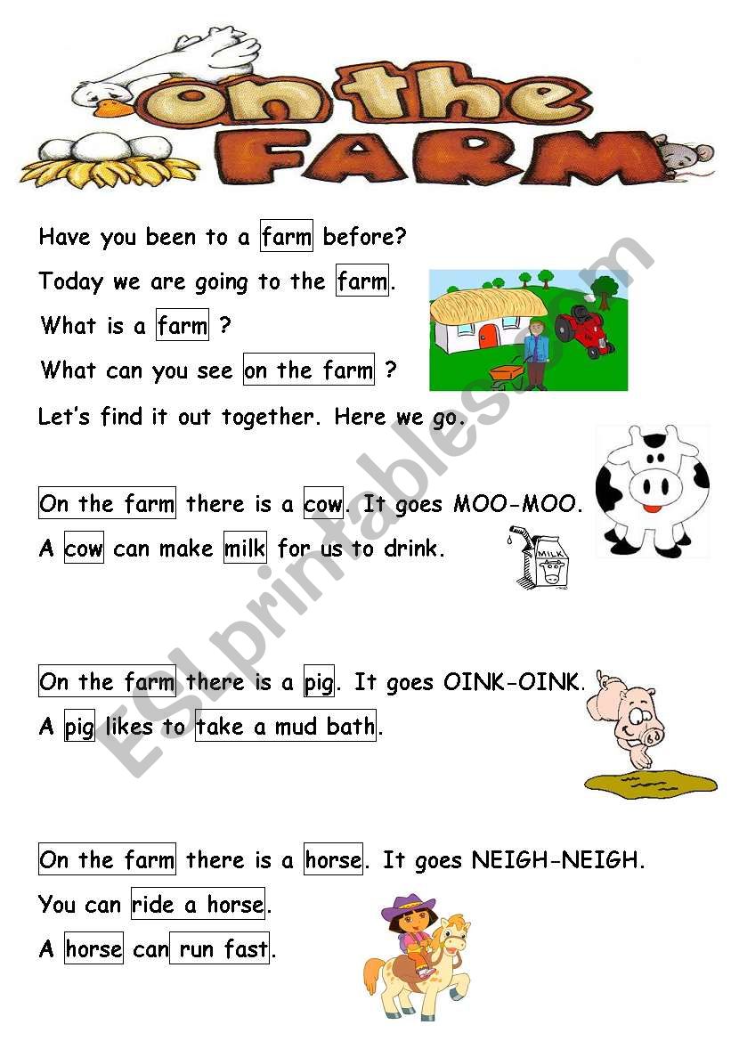 Animals On the farm (Reading passages and worksheets)