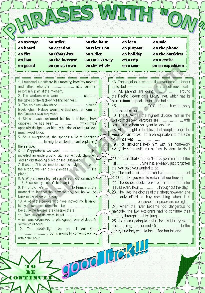 PHRASES WITH ON worksheet