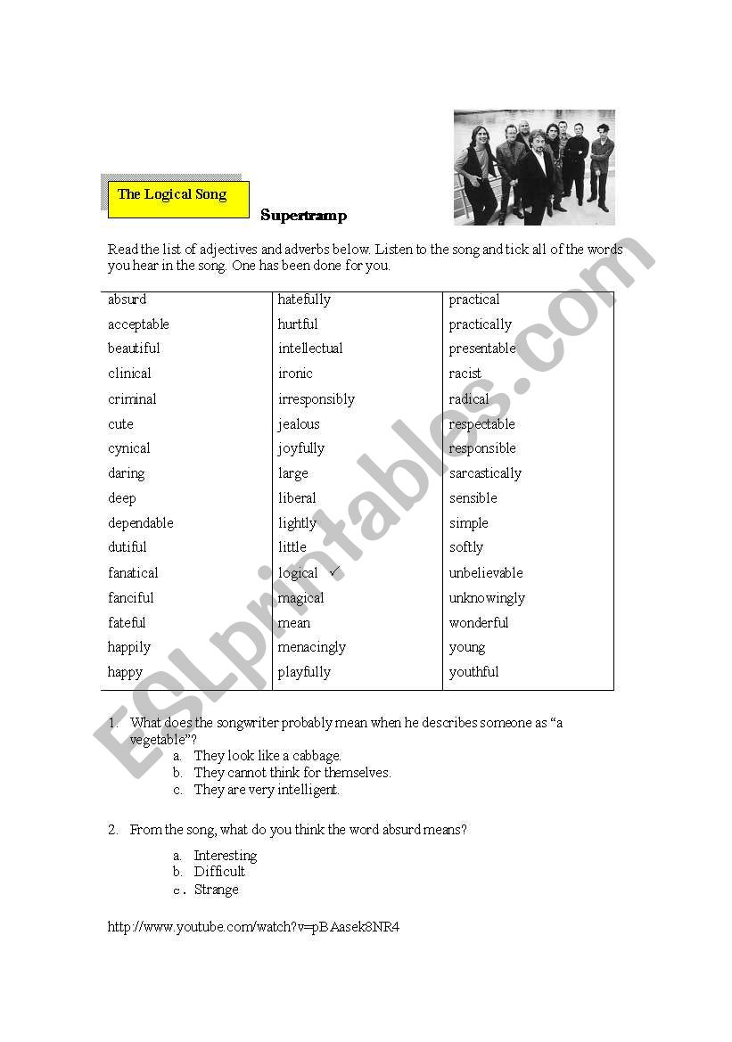 The Logical Song - funny way to deal with adjectives and adverbs + a listening comprehension