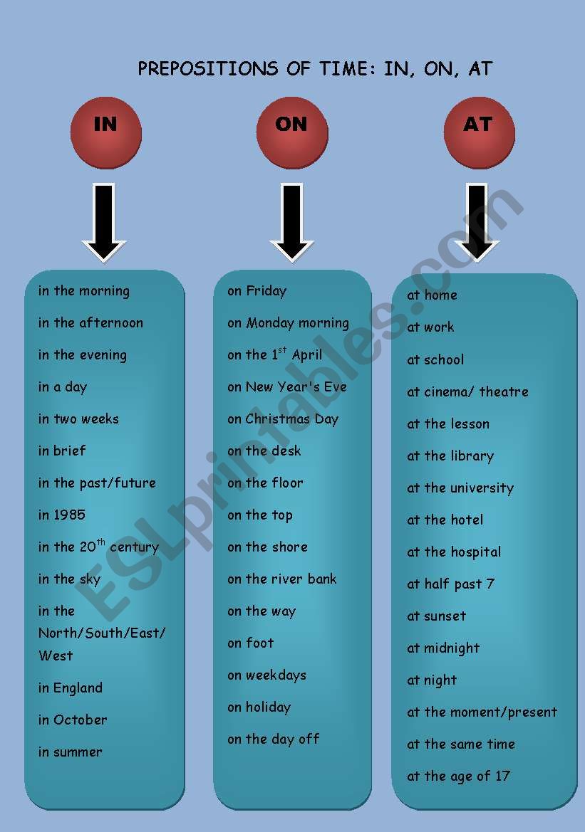 Prepositions of time worksheet