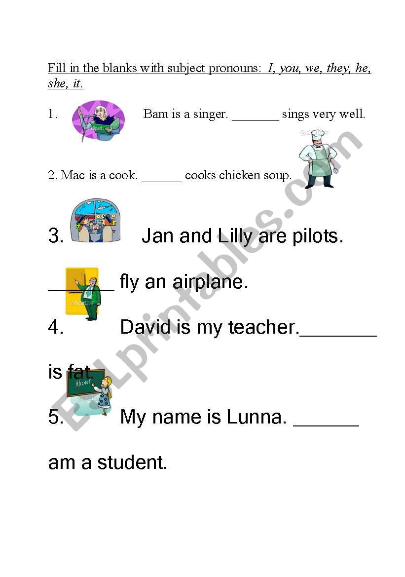 subject pronouns worksheet