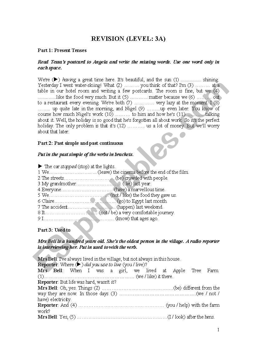 grammar test worksheet