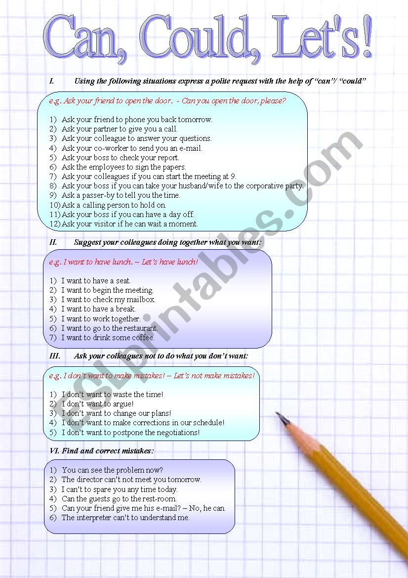 Can, could, lets! worksheet