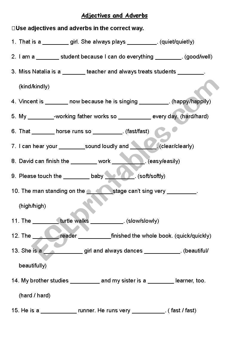 Adjectives and Adverbs worksheet