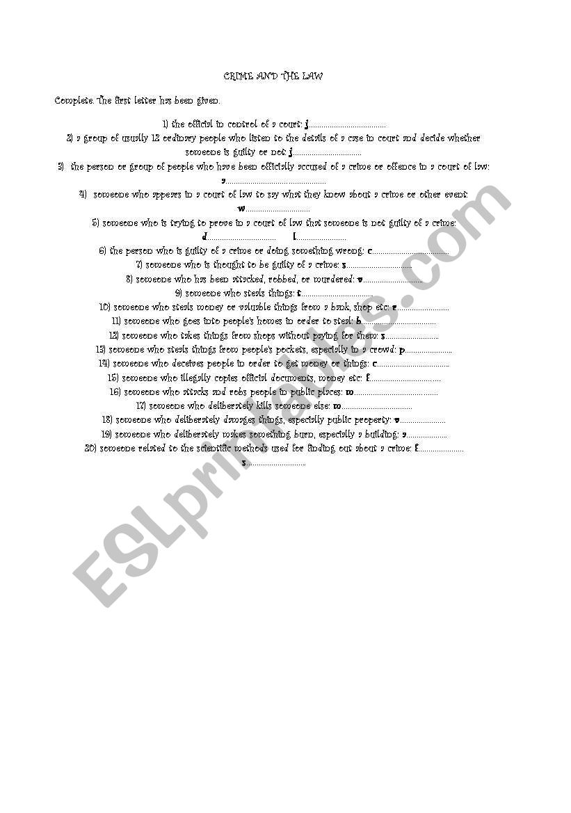 crime and the law worksheet
