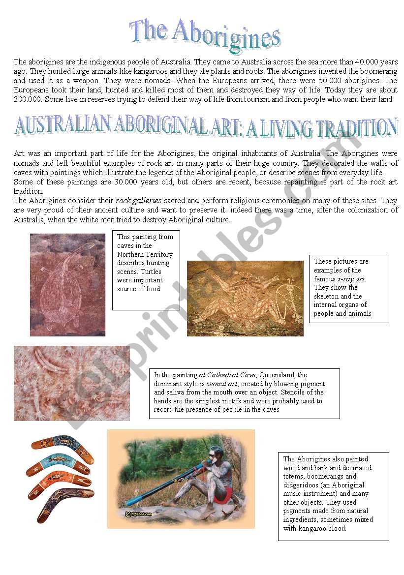 Australian Aboriginal Art - Reading comprehension
