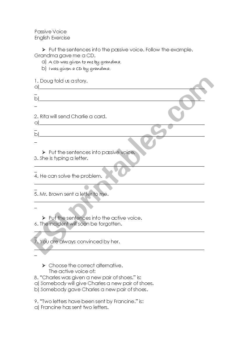 Passive voive exercise worksheet