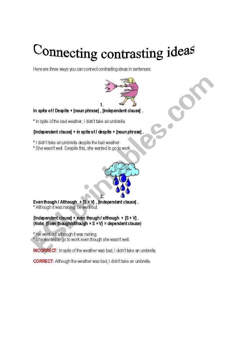 Connecting Contrasting Ideas worksheet