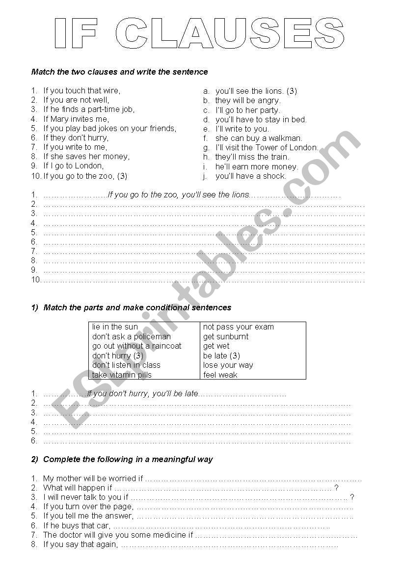 If Clause type 1 worksheet