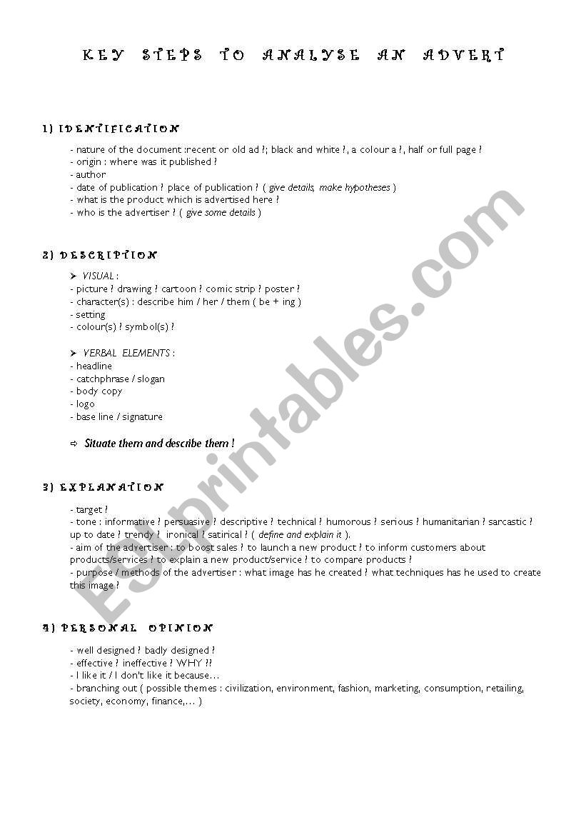 Key steps to analyze an advert