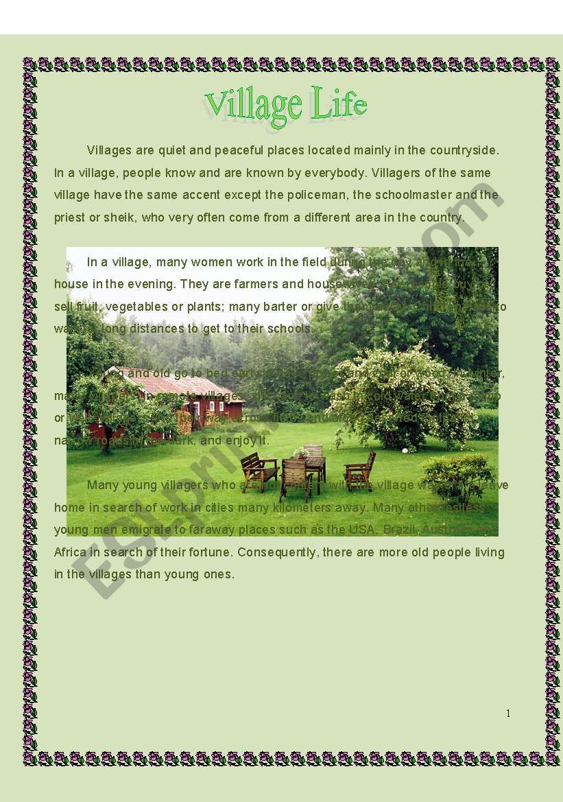 village life worksheet