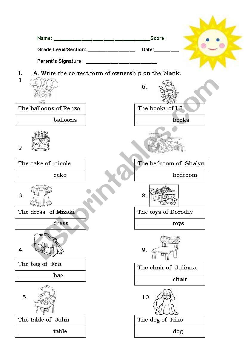 singular possessive noun worksheet