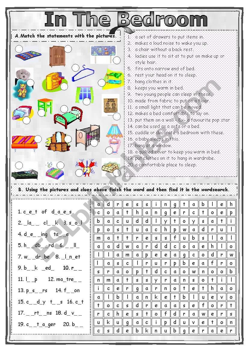 Match & Find - In The Bedroom worksheet