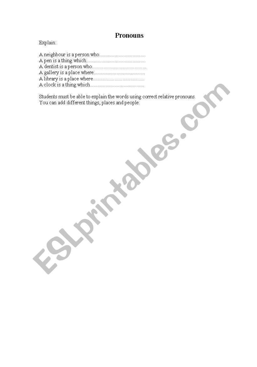 Pronouns worksheet