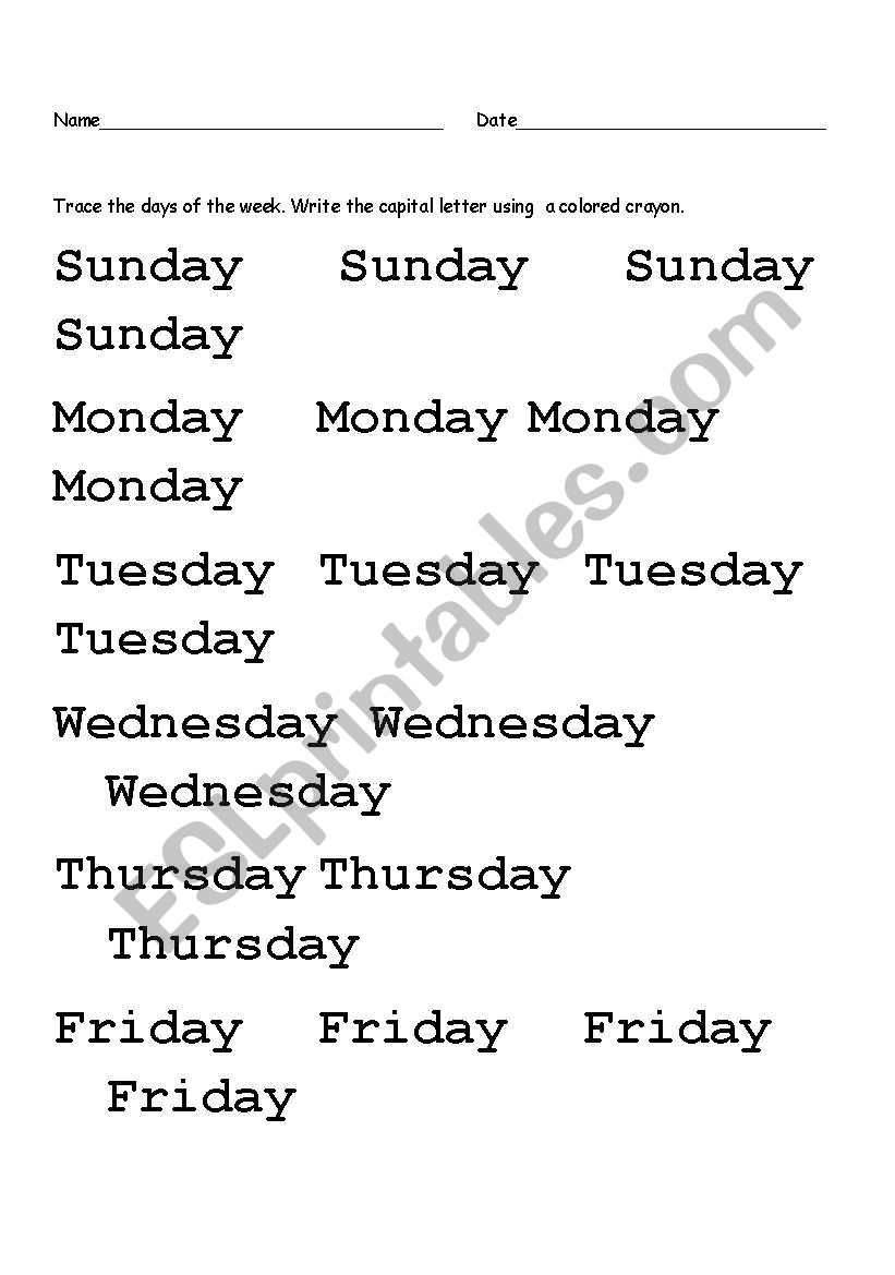 Days of the Week worksheet