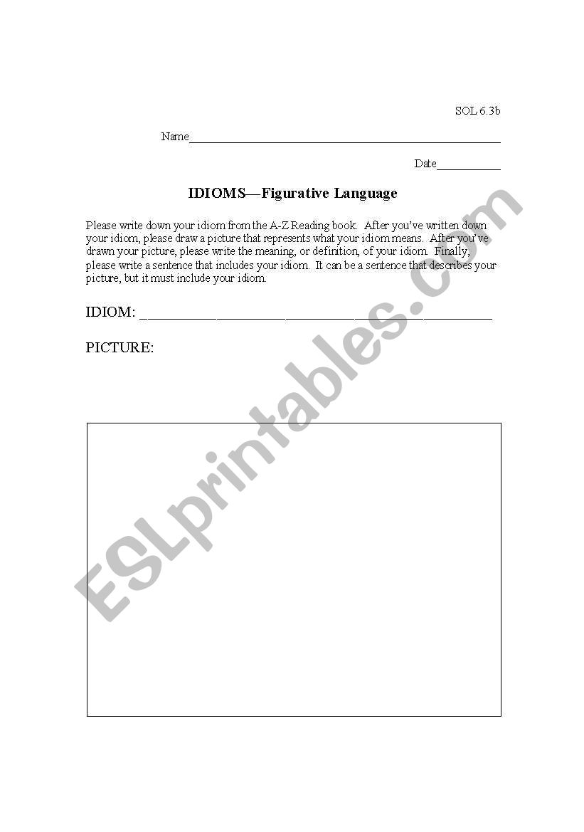 Idioms -- Figurative Language worksheet