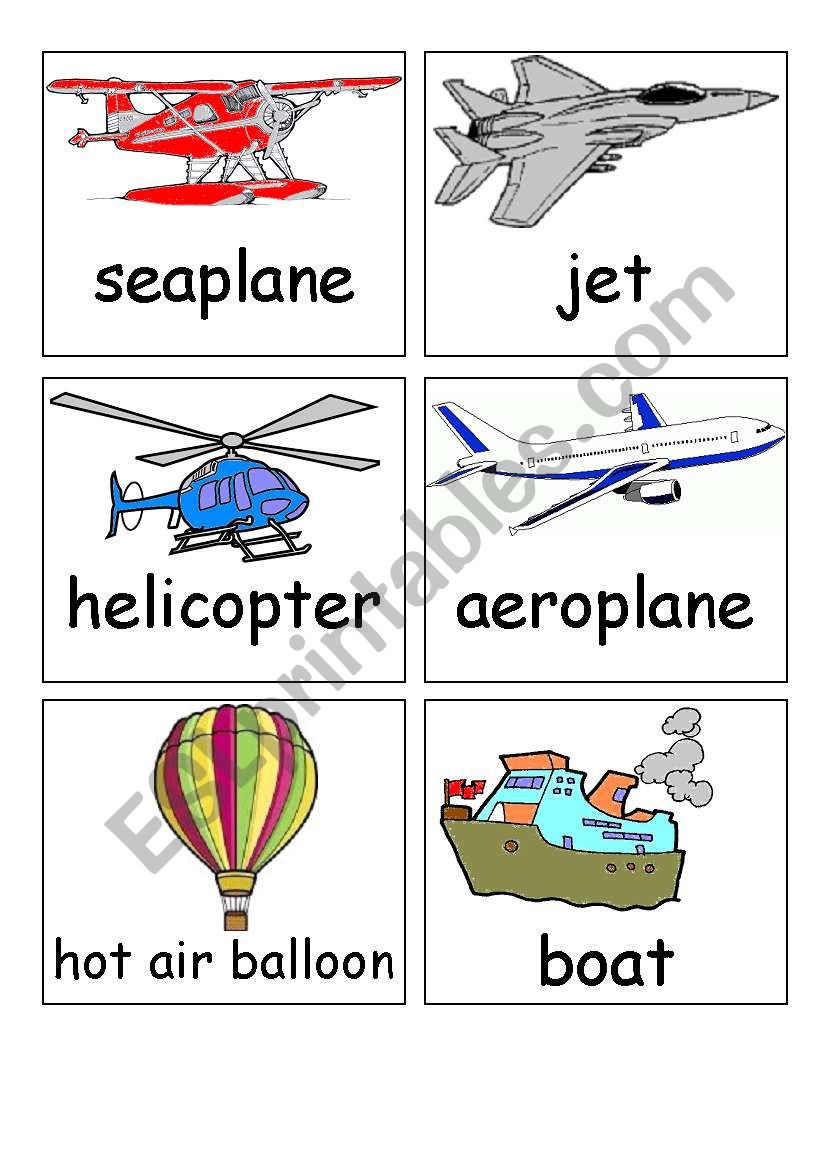 transport flash cards worksheet