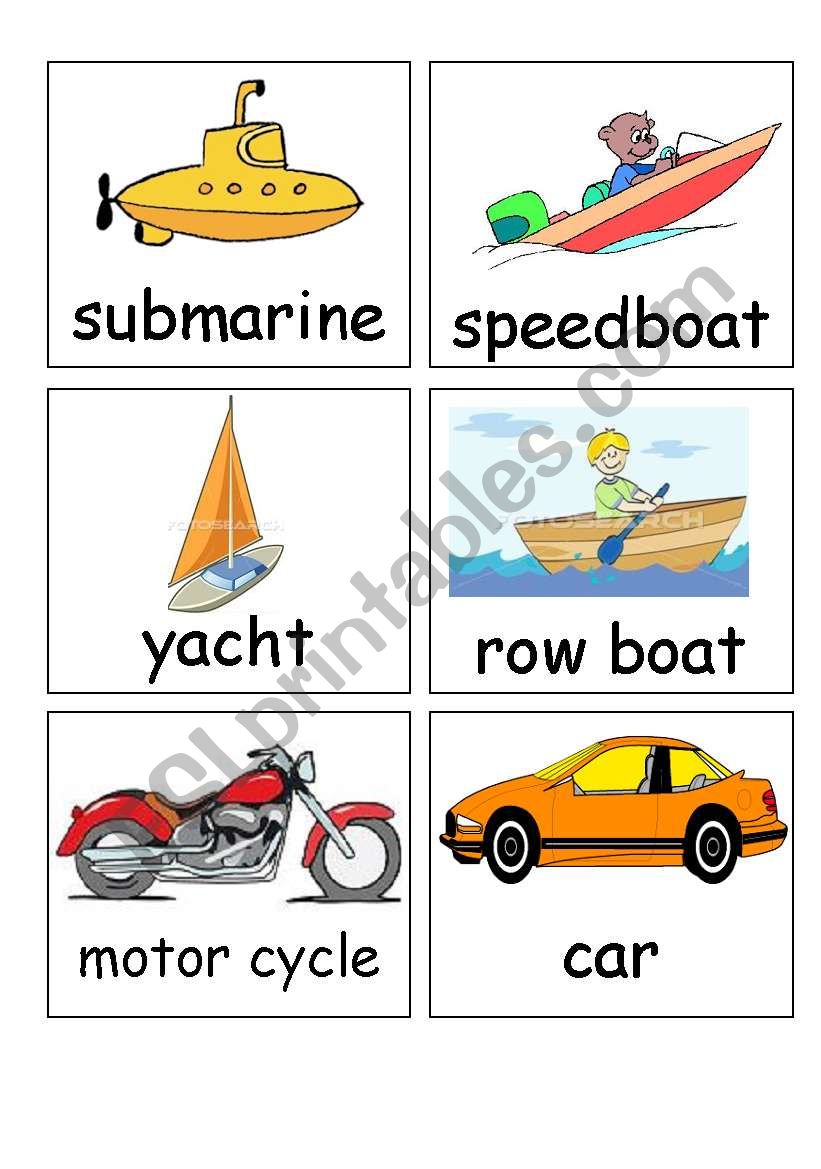 transport flash cards worksheet