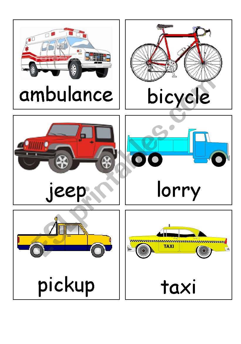 transport flash cards worksheet