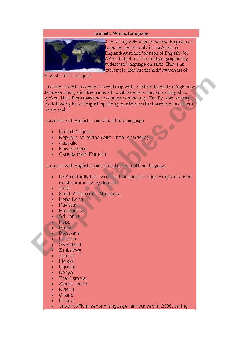 English Countris worksheet