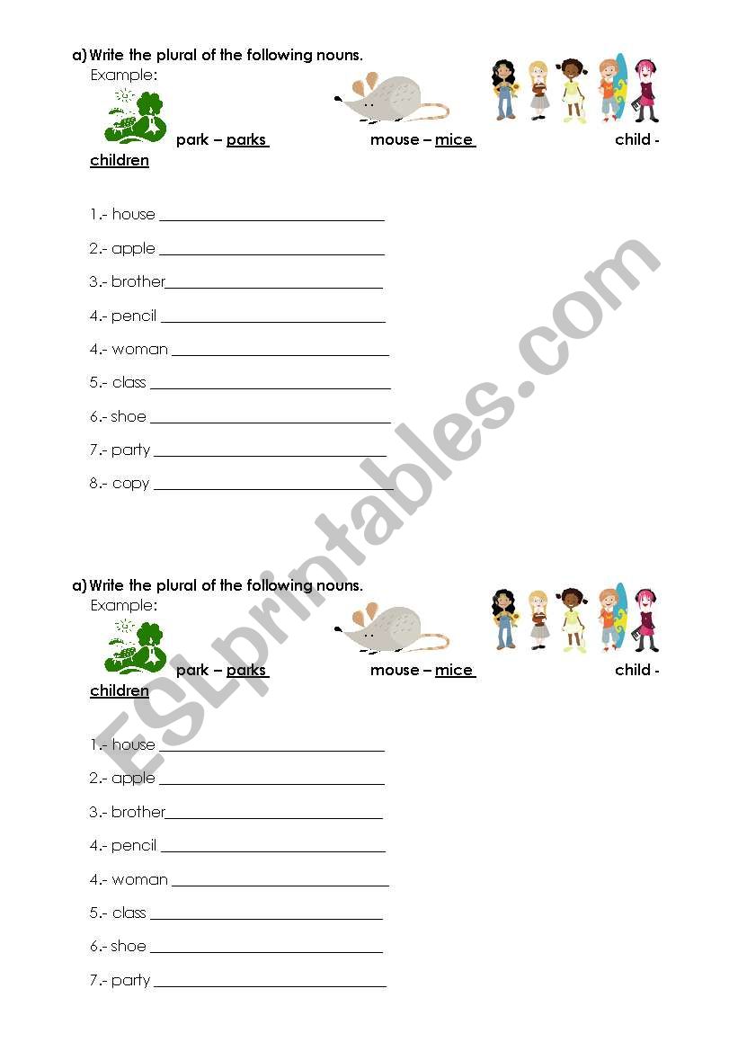 Plural nouns worksheet