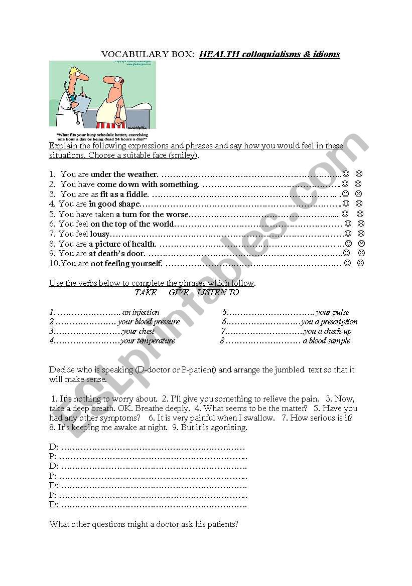 Health- vocabulary and idioms worksheet