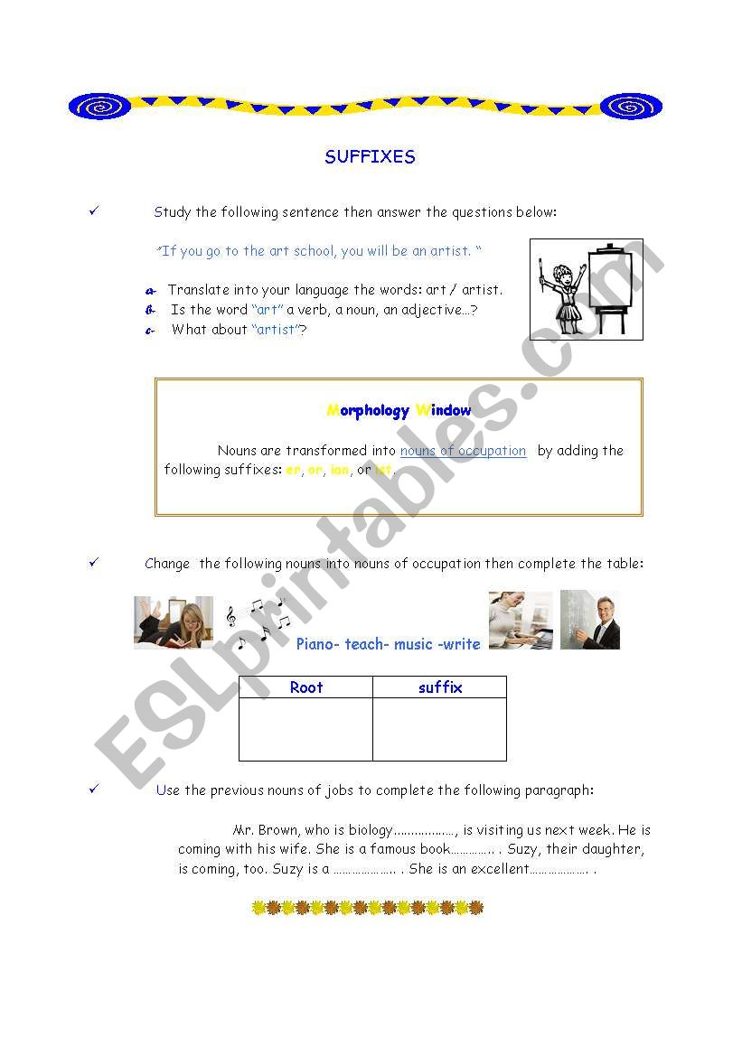 SUFFIXES worksheet