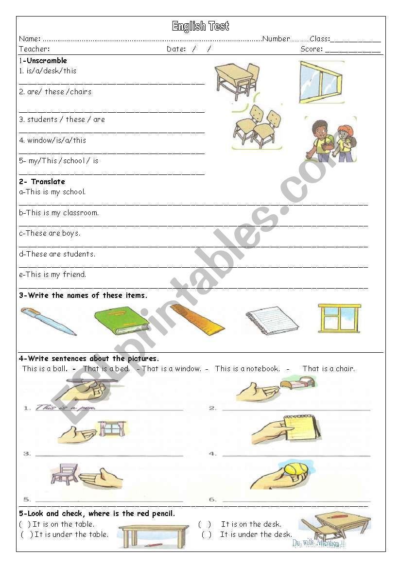 English  Test worksheet