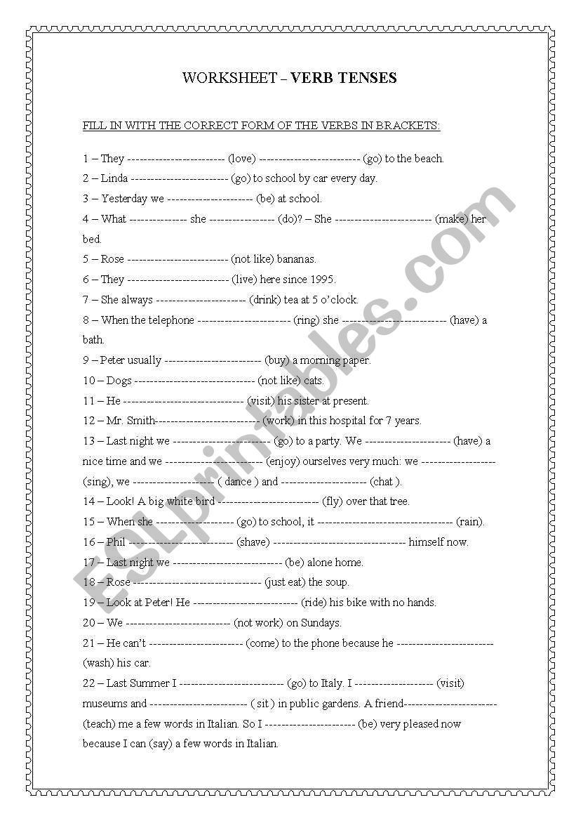 VERB TENSES worksheet