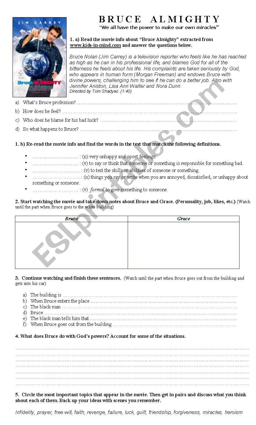 movie guide: BRUCE ALMIGHTY worksheet
