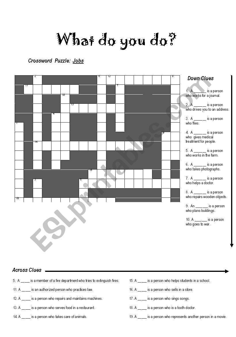 Crossword Jobs worksheet