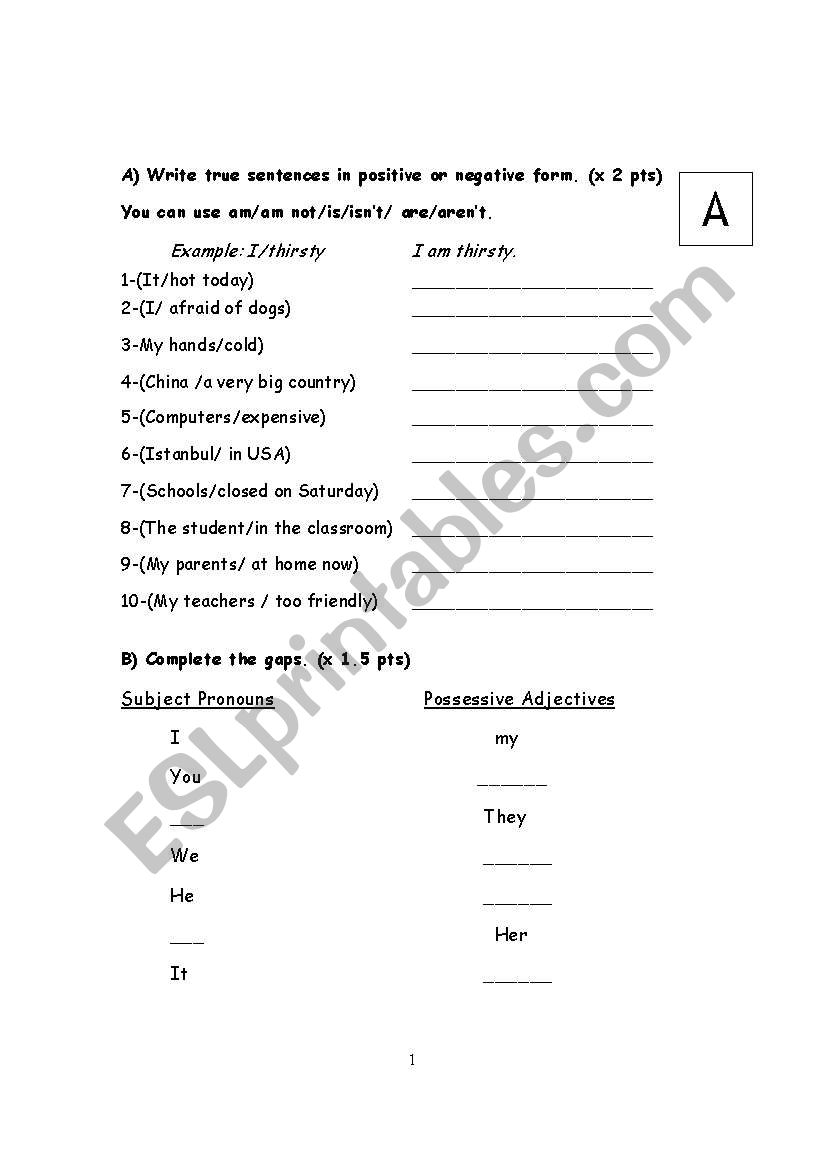 exam worksheet