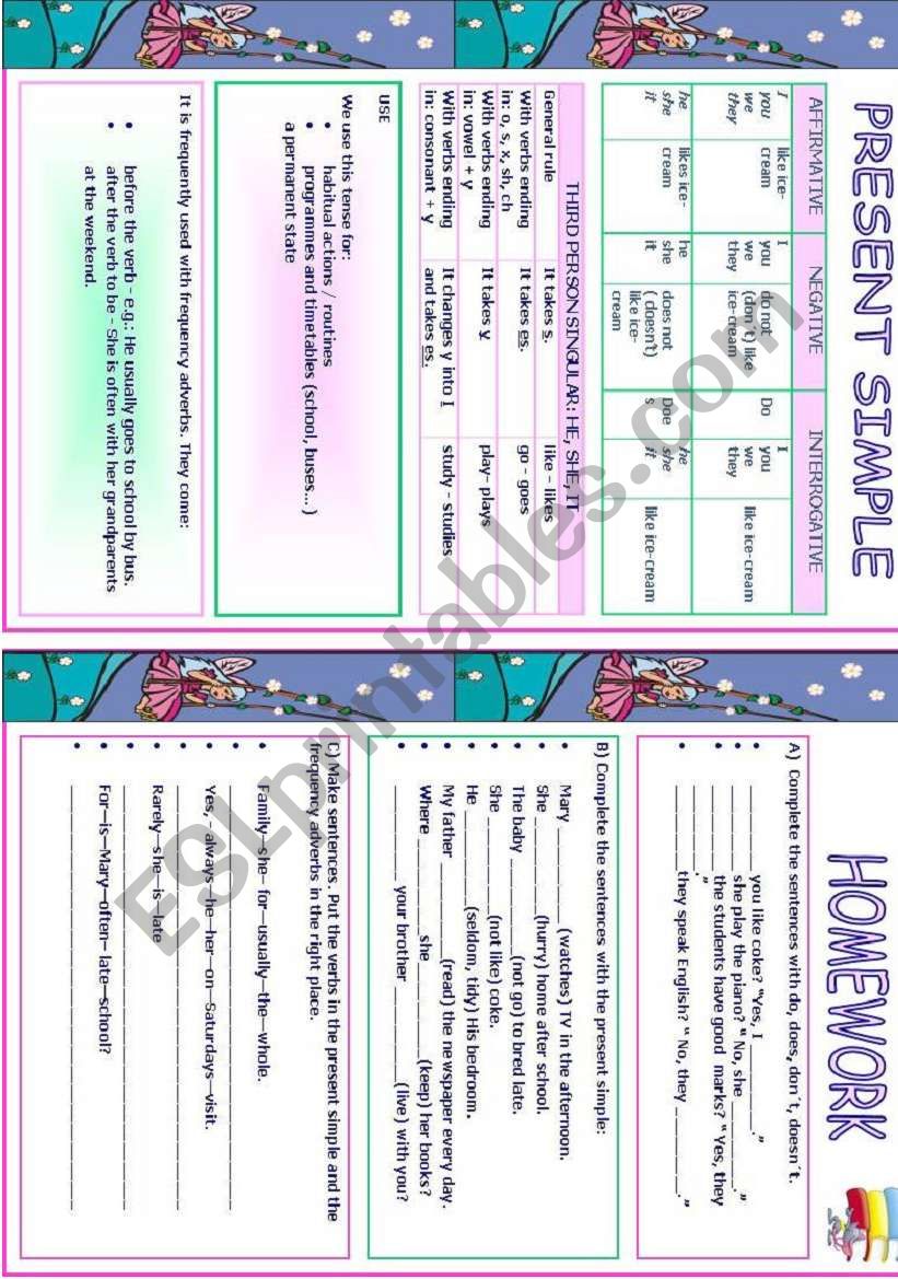 Present Simple - Study sheet + Homework