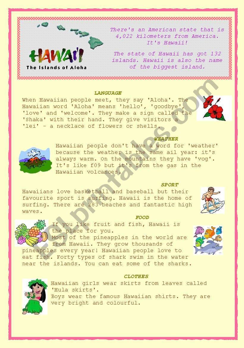 Hawaii (Read & React)  worksheet