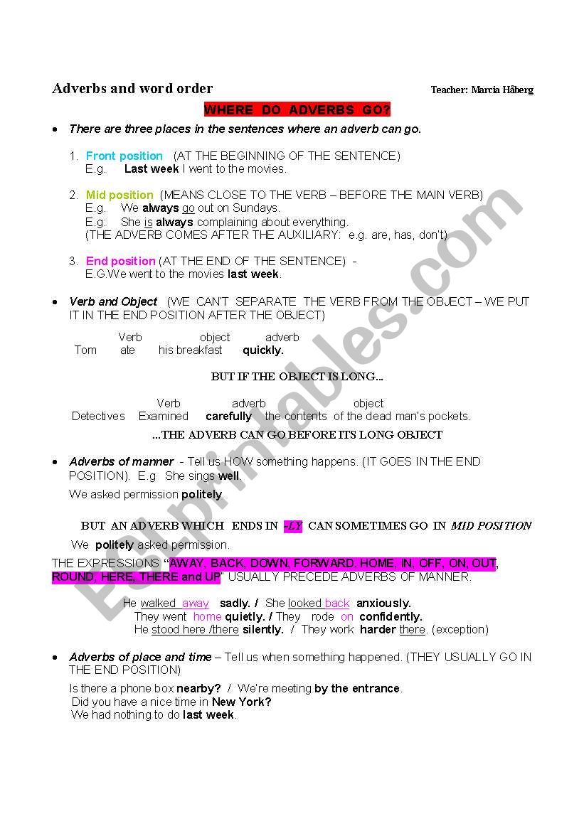 PROBLEMS WITH ADVERBS??????? worksheet