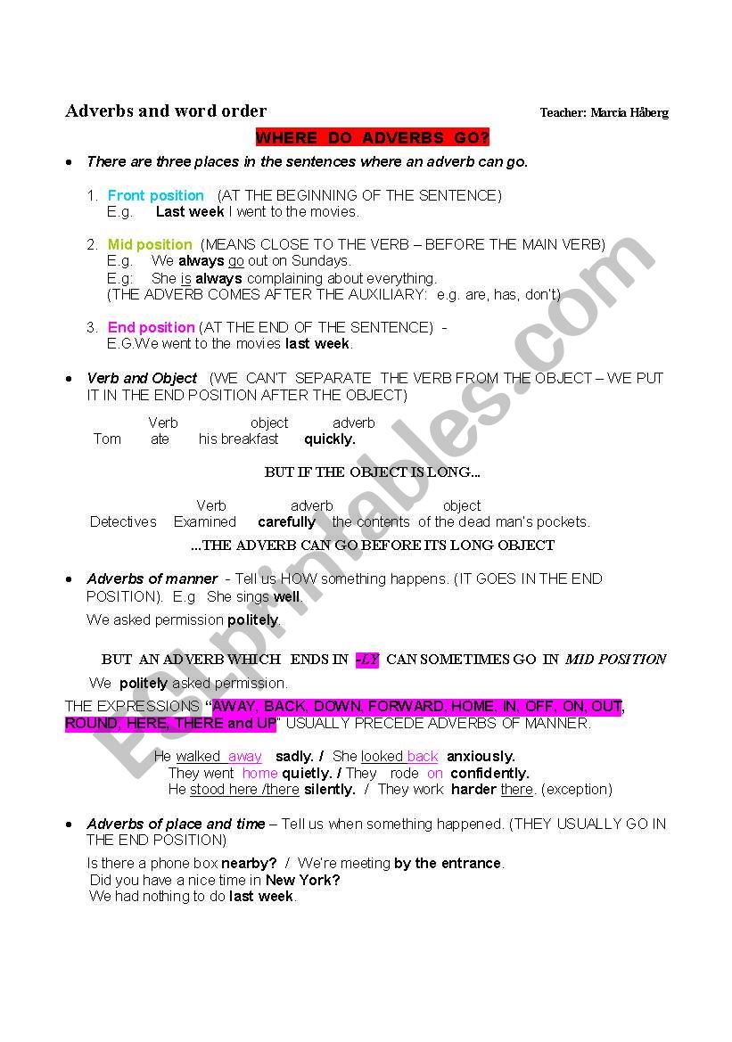 PROBLEMS WITH ADVERBS??????? worksheet